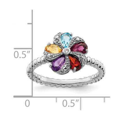 Sterling Silver Stackable Expressions Gemstone u0026 Diamond Ring