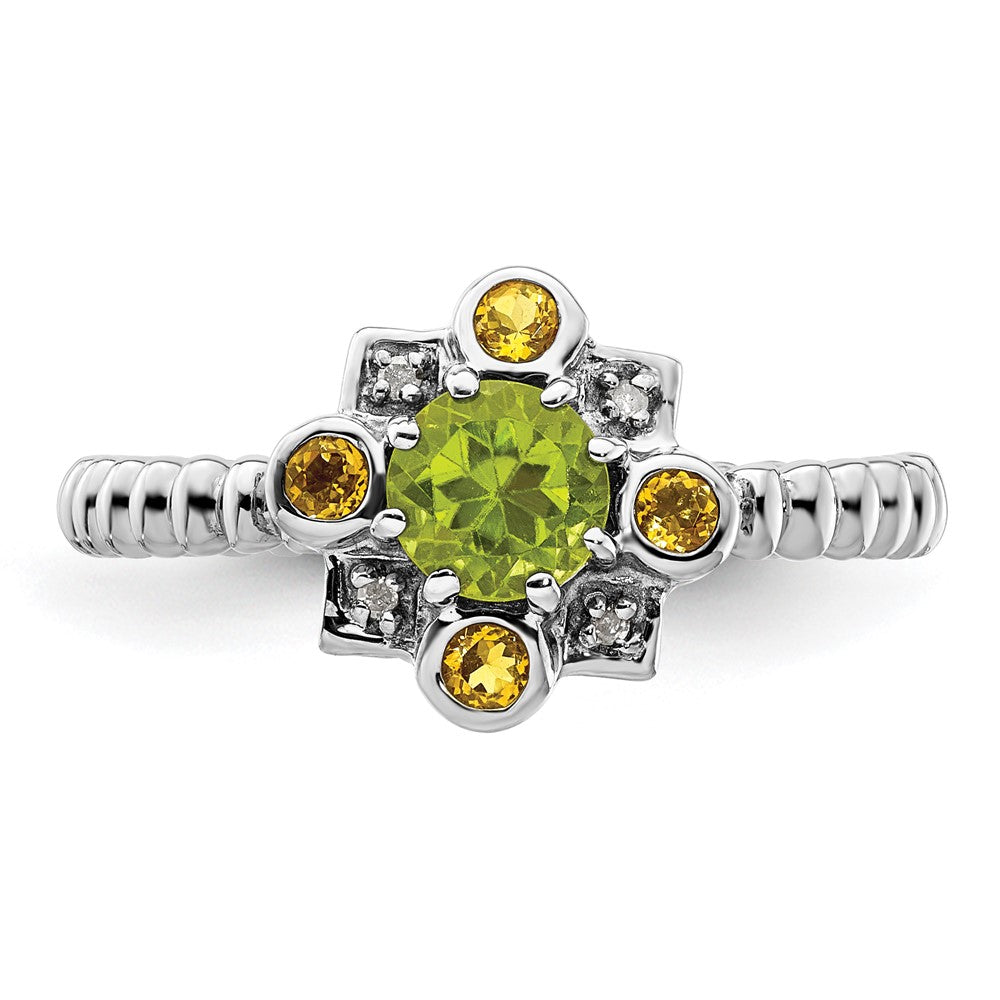 Sterling Silver Stackable Expressions Peridot, Citrine u0026 Diamond Ring