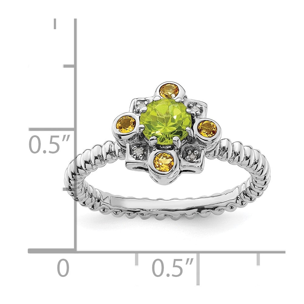 Sterling Silver Stackable Expressions Peridot, Citrine u0026 Diamond Ring
