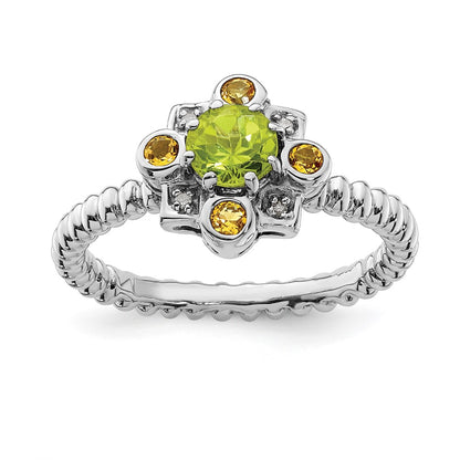 Sterling Silver Stackable Expressions Peridot, Citrine u0026 Diamond Ring