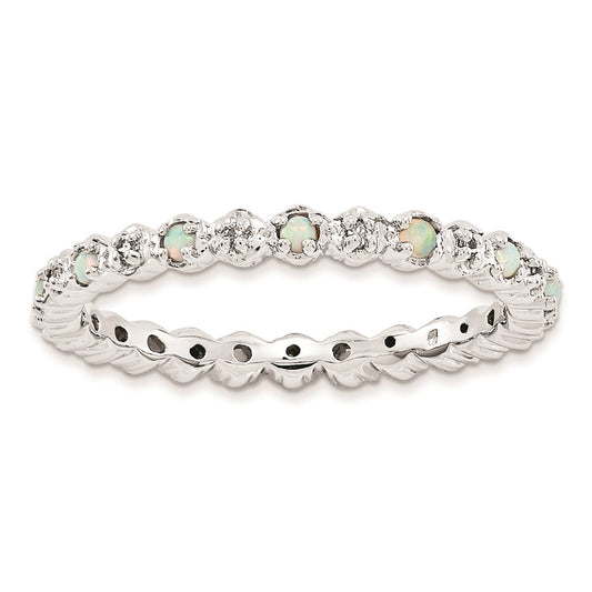 Sterling Silver Stackable Expressions Created Opal u0026 Diamond Ring