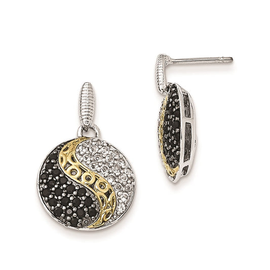 Sterling Silver u0026 Gold-plated Blk Rhodium White Topaz u0026 Onyx Earrings