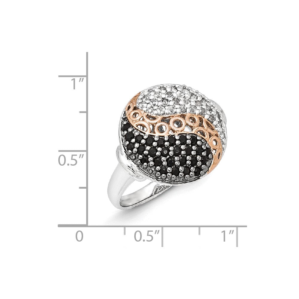 Sterling Silver u0026 Rose Gold-plated Blk Rhodium White Topaz Onyx Ring