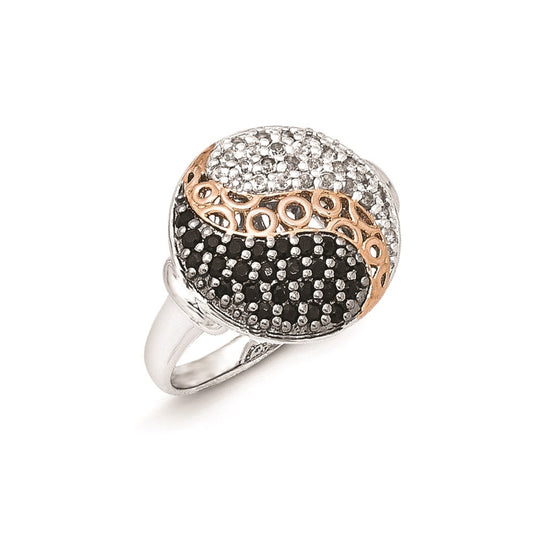 Sterling Silver u0026 Rose Gold-plated Blk Rhodium White Topaz Onyx Ring