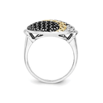Sterling Silver Gold-Plated Black Rhodium White Topaz and Onyx Ring