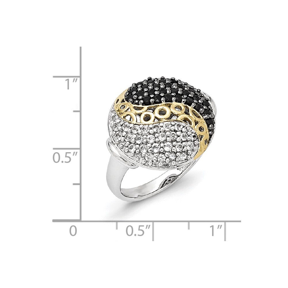 Sterling Silver Gold-Plated Black Rhodium White Topaz and Onyx Ring