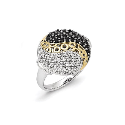 Sterling Silver Gold-Plated Black Rhodium White Topaz and Onyx Ring