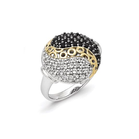 Sterling Silver Gold-Plated Black Rhodium White Topaz and Onyx Ring