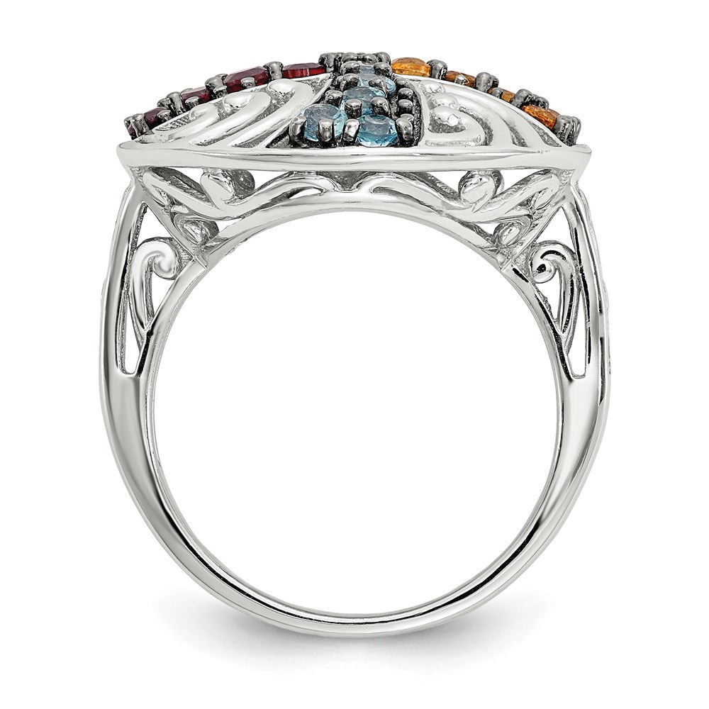 Sterling Silver w/ Black Rhodium Multi Gemstone Ring