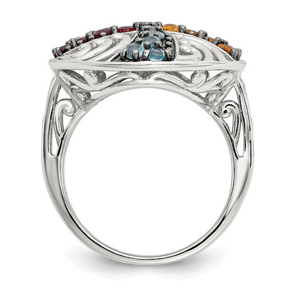 Sterling Silver w/ Black Rhodium Multi Gemstone Ring