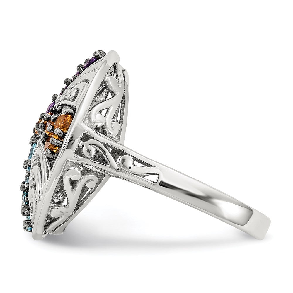 Sterling Silver w/ Black Rhodium Multi Gemstone Ring