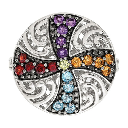 Sterling Silver w/ Black Rhodium Multi Gemstone Ring