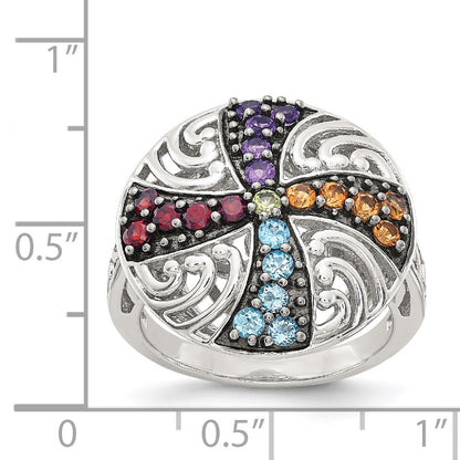 Sterling Silver w/ Black Rhodium Multi Gemstone Ring