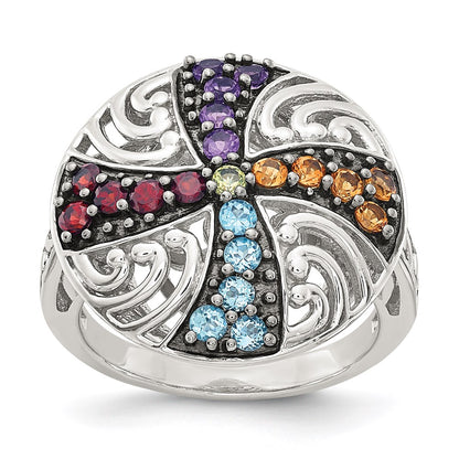 Sterling Silver w/ Black Rhodium Multi Gemstone Ring