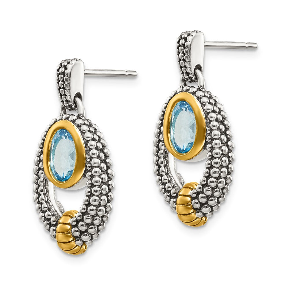 Sterling Silver w/Gold Flash-plating Light Swiss Blue Topaz Dangle Earrings