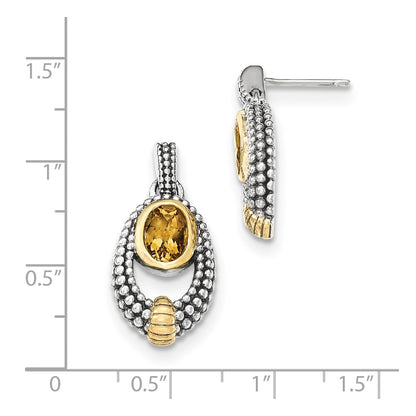 Sterling Silver w/Gold Flash-plating Citrine Dangle Earrings