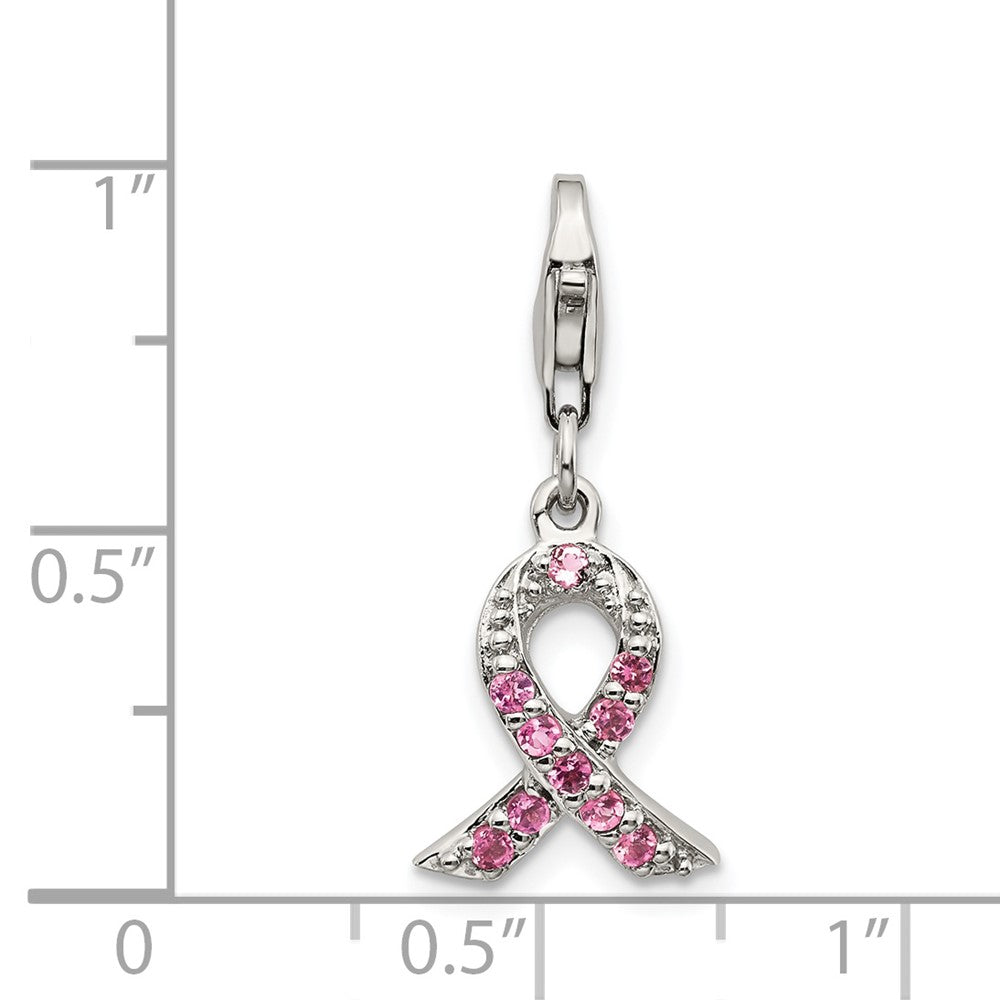 Sterling Silver Awareness Pink Tourmaline w/Lobster Clasp Charm