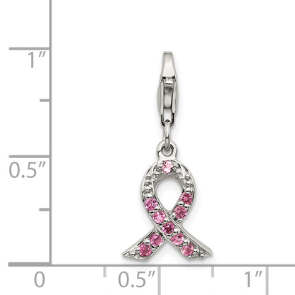 Sterling Silver Awareness Pink Tourmaline w/Lobster Clasp Charm