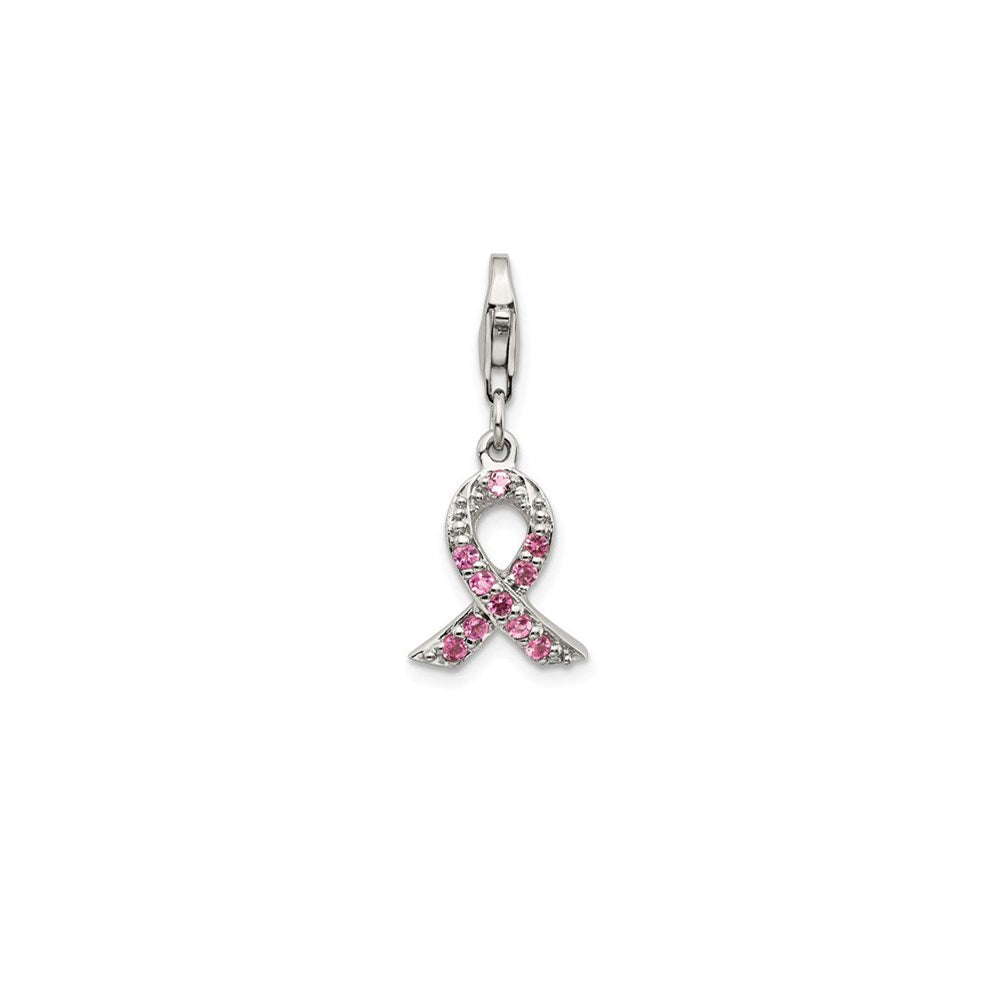 Sterling Silver Awareness Pink Tourmaline w/Lobster Clasp Charm