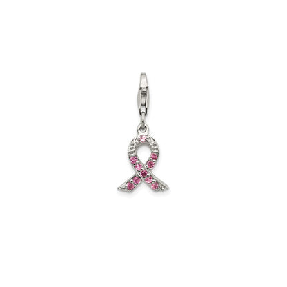 Sterling Silver Awareness Pink Tourmaline w/Lobster Clasp Charm