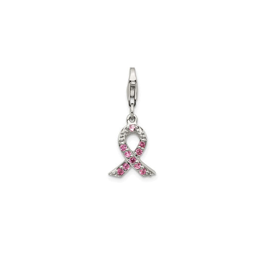 Sterling Silver Awareness Pink Tourmaline w/Lobster Clasp Charm