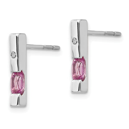 White Ice Sterling Silver Rhodium-plated Diamond and Pink Tourmaline Post Dangle Earrings