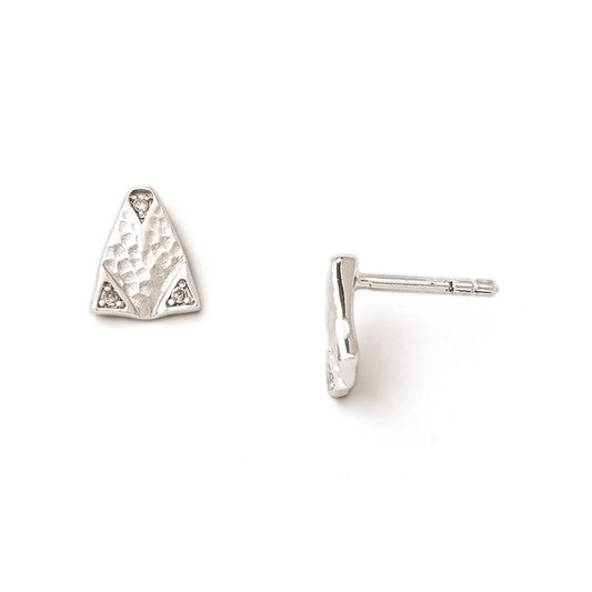SS White Ice Textured Triangle Diamond Earrings