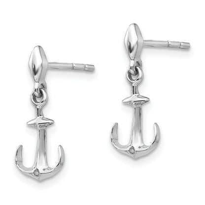 White Ice Sterling Silver Rhodium-plated Diamond Post Dangle Anchor Earrings
