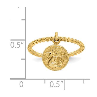 14k yellow gold polished angel dangle charm childs ring r121