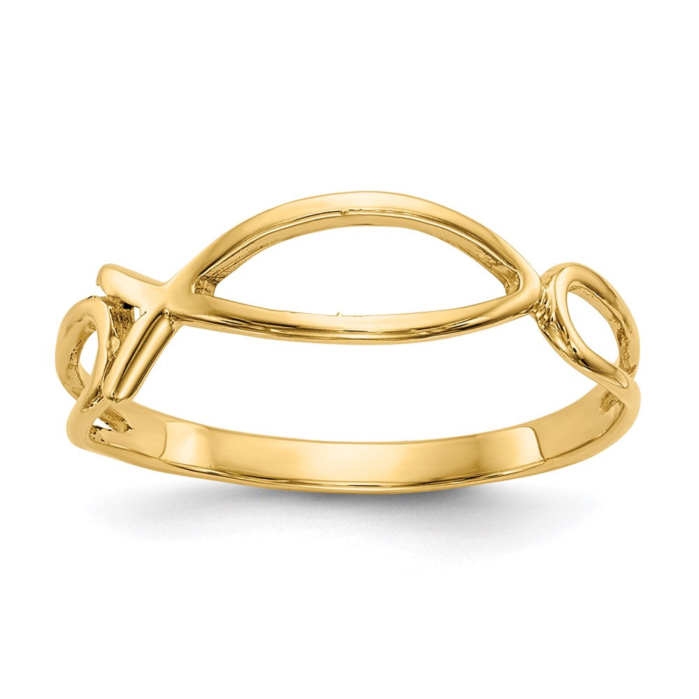 14k yellow gold polished ichthus fish ring r135
