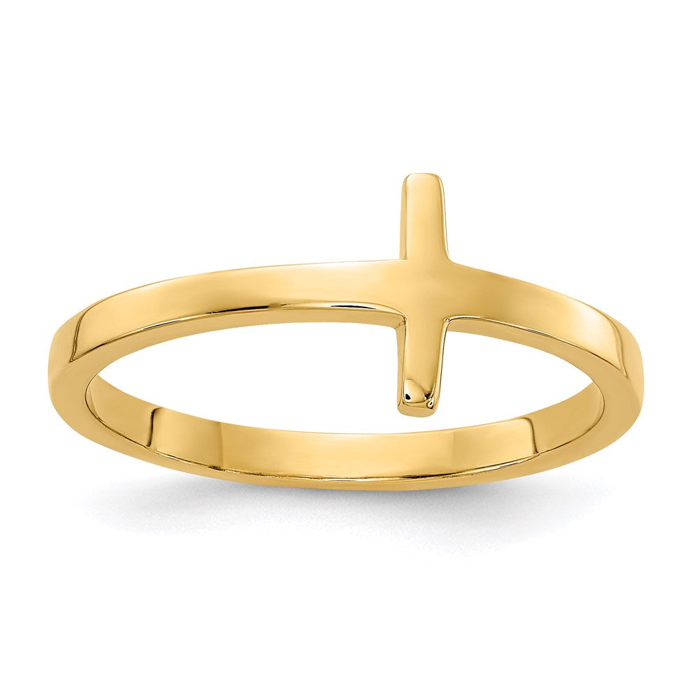 14k yellow gold sideways cross ring r1787