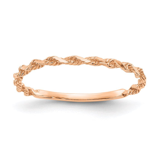 14k rose gold diamond cut textured rope band ring r543r