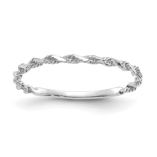 14k white gold diamond cut textured rope band ring r543w