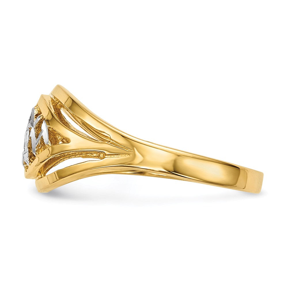 14k yellow gold with white rhodium polished lattice ring r572