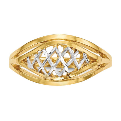14k yellow gold with white rhodium polished lattice ring r572