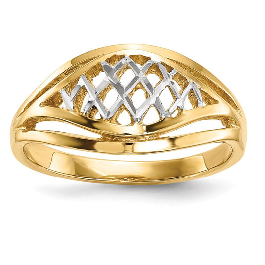 14k yellow gold with white rhodium polished lattice ring r572