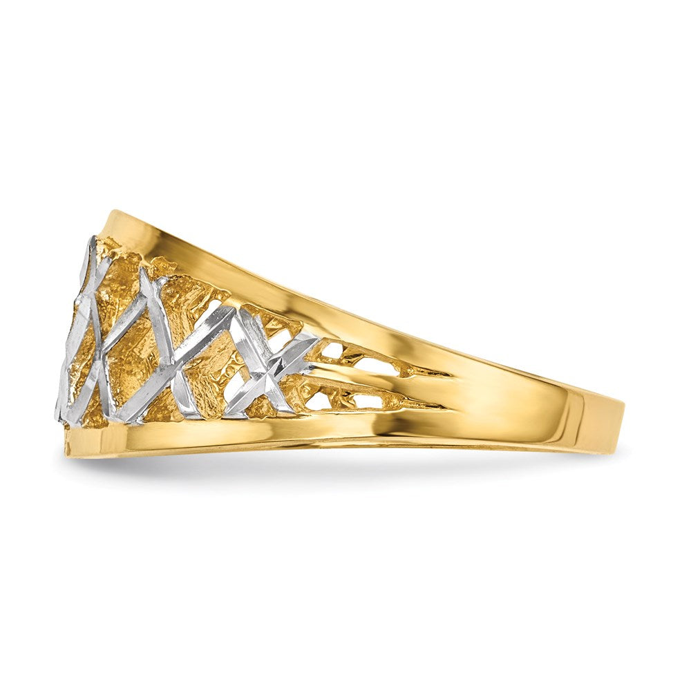 14k yellow gold with white rhodium polished lattice ring r573