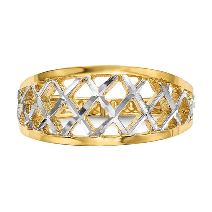 14k yellow gold with white rhodium polished lattice ring r573