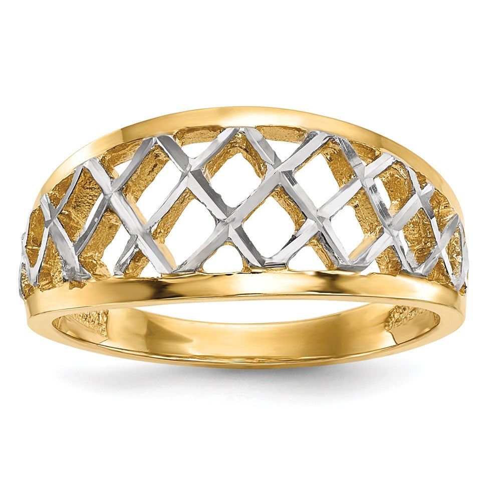14k yellow gold with white rhodium polished lattice ring r573