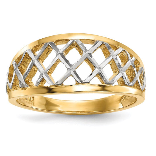 14k yellow gold with white rhodium polished lattice ring r573