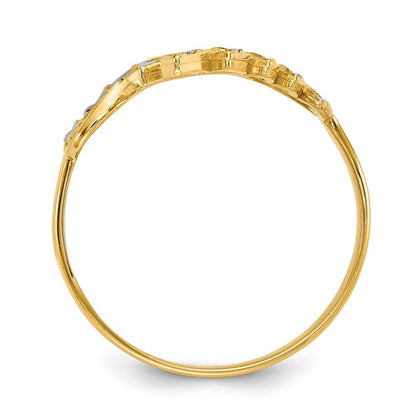 14k yellow gold w white rhodium diamond cut leaves ring r574