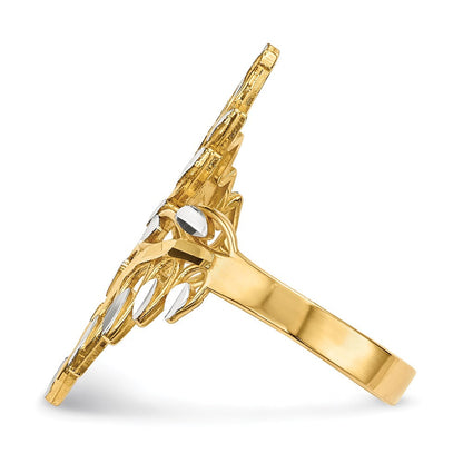 14k yellow gold w white rhodium diamond cut leaves ring r574