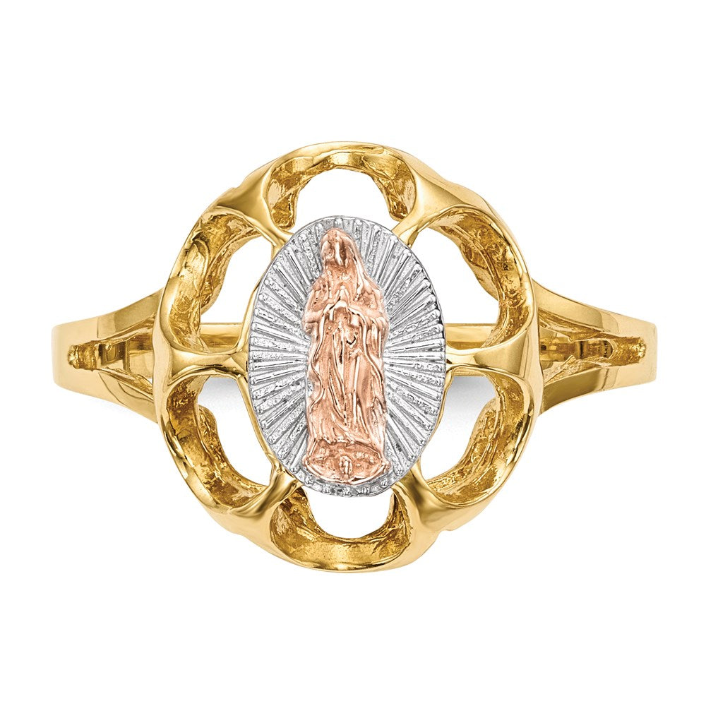 14k Two-tone Gold w/White Rhodium Polished Our Lady of Guadalupe Ring