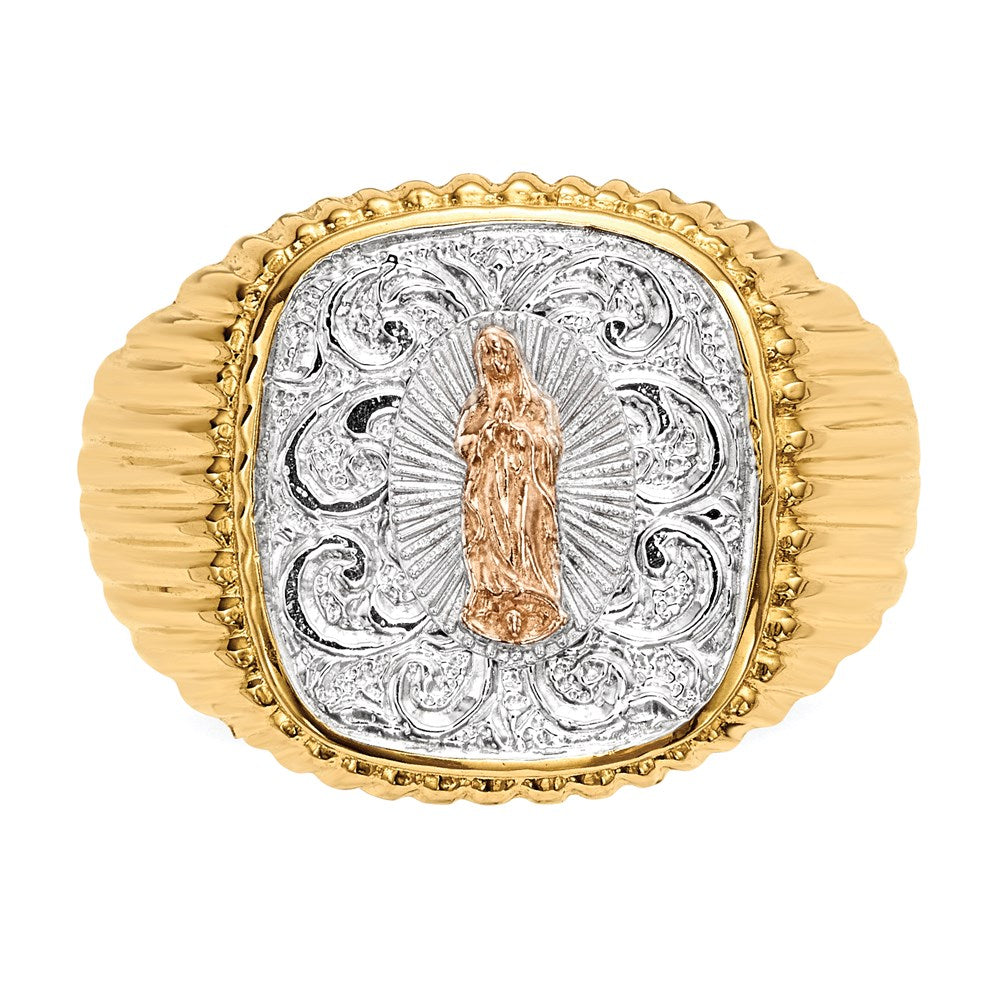 14k Two-tone Gold w/White Rhodium Our Lady of Guadalupe Men's Ring