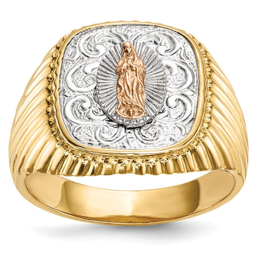 14k Two-tone Gold w/White Rhodium Our Lady of Guadalupe Men's Ring