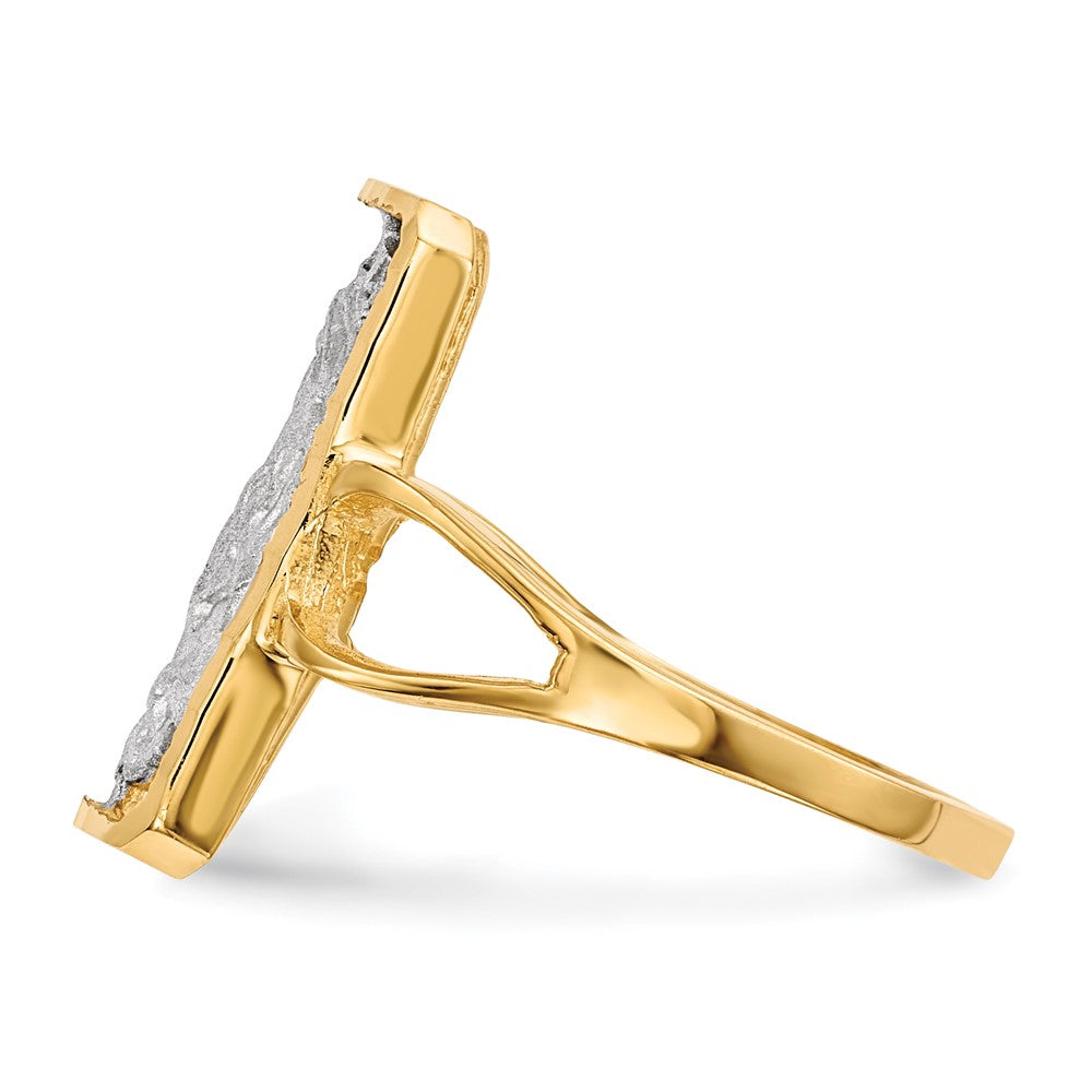 14k yellow gold with white rhodium polished and satin jesus ring r588