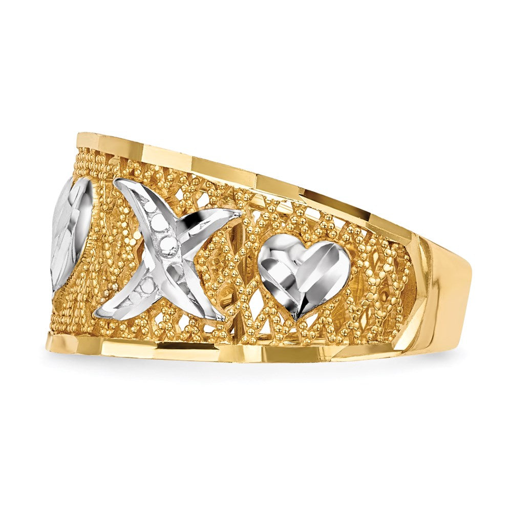 14k yellow gold w white rhodium diamond cut hearts ring r596
