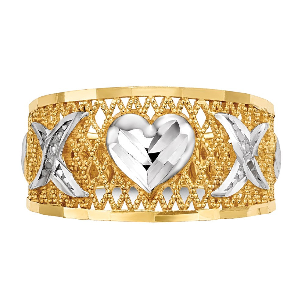 14k yellow gold w white rhodium diamond cut hearts ring r596