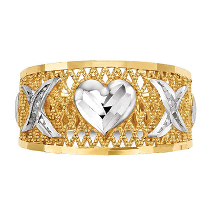 14k yellow gold w white rhodium diamond cut hearts ring r596