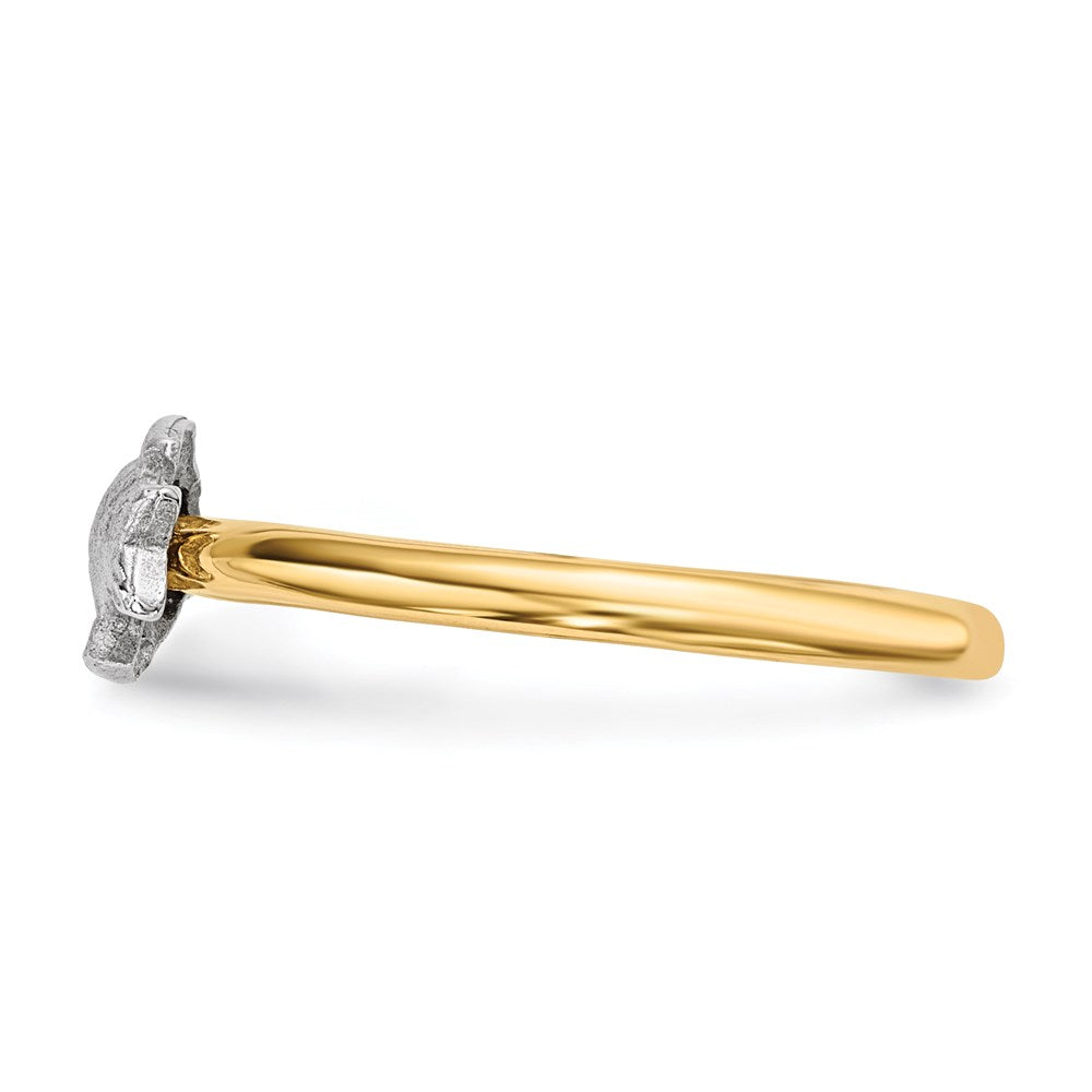 14k two tone gold polished and satin fish ring r598